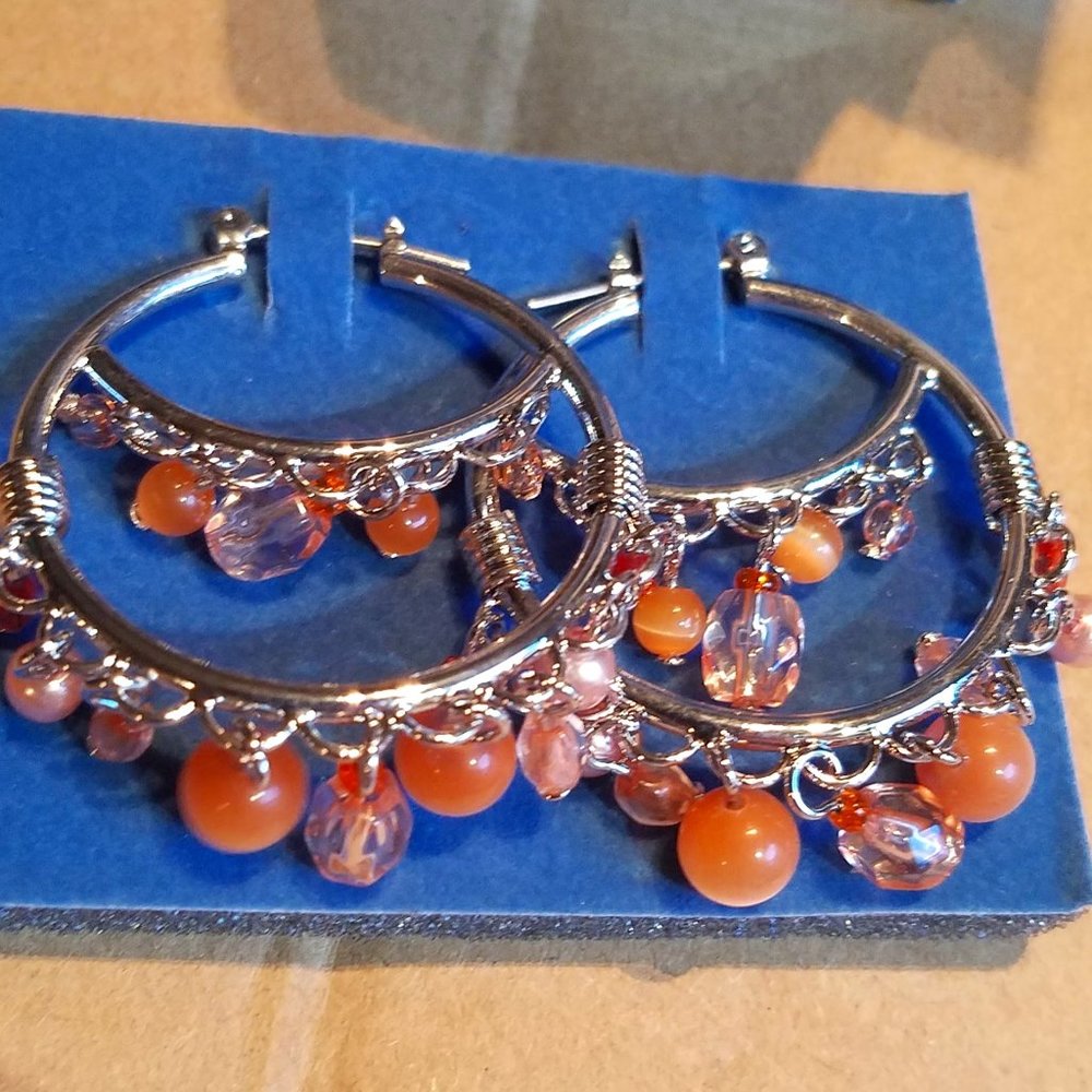 Colorful Orange Hoop Earrings NIB
